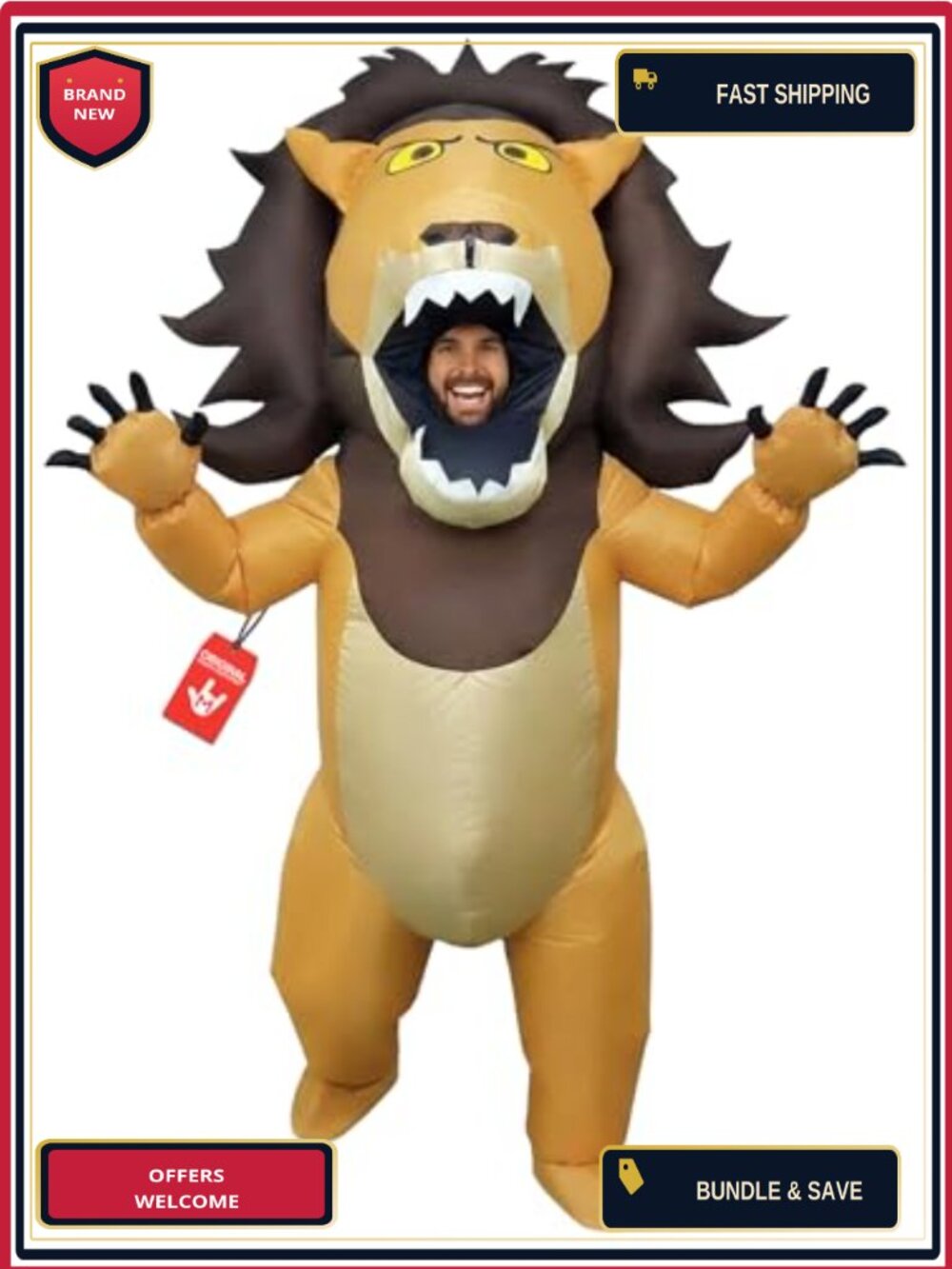 Inflatable Lion Costume Adult One Size Fits Most with Built-in Fan